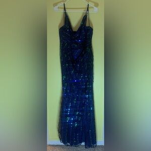 Blue metallic green dress